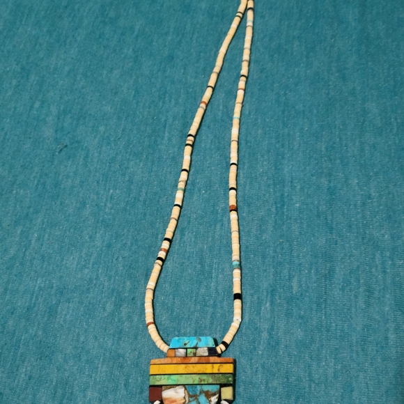 Signed Mary L Tafoya Santo Domingo Necklace Melon shell...